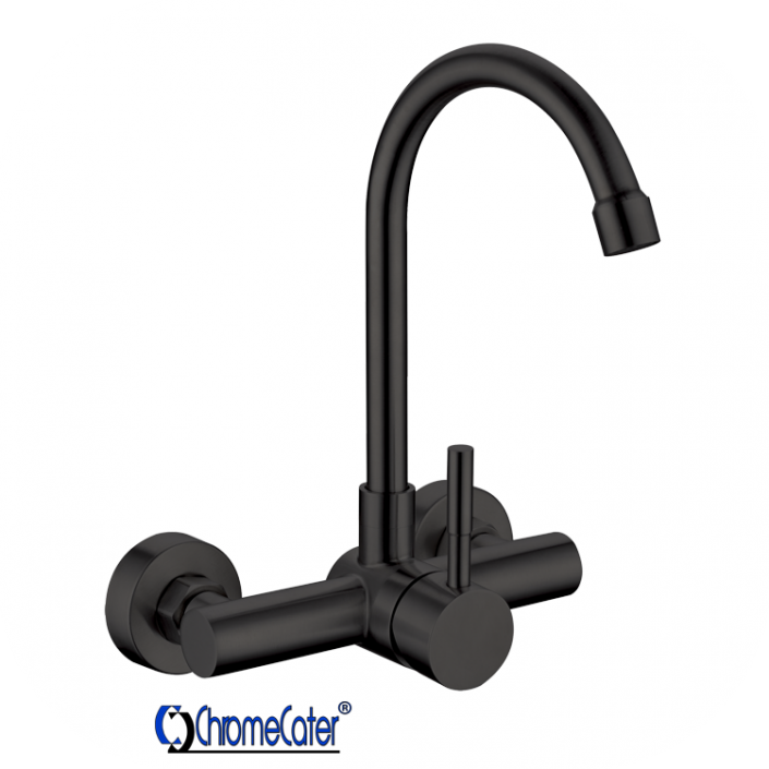 Single Lever Wall Mounted Sink Mixer with Swivel Spout Matt Black. Shop