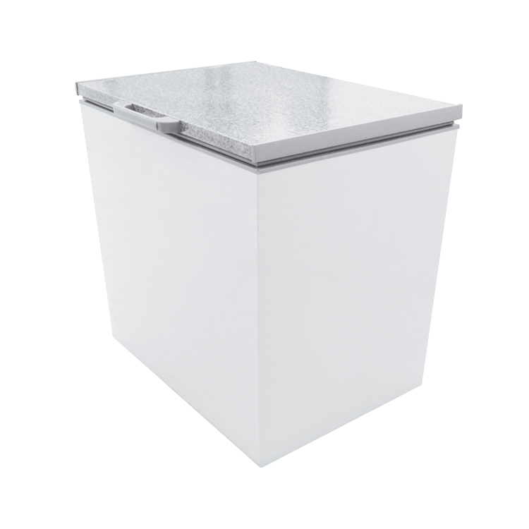 ChromeCater Chest Freezer CF210F with 199L capacity, featuring dual-mode temperature control, lockable lid, and sleek design, available at Soft Ice Catering Equipment.