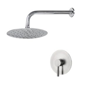 Round Shower Head, Arm & Mixer set - Brushed Stainless Steel SSS-1